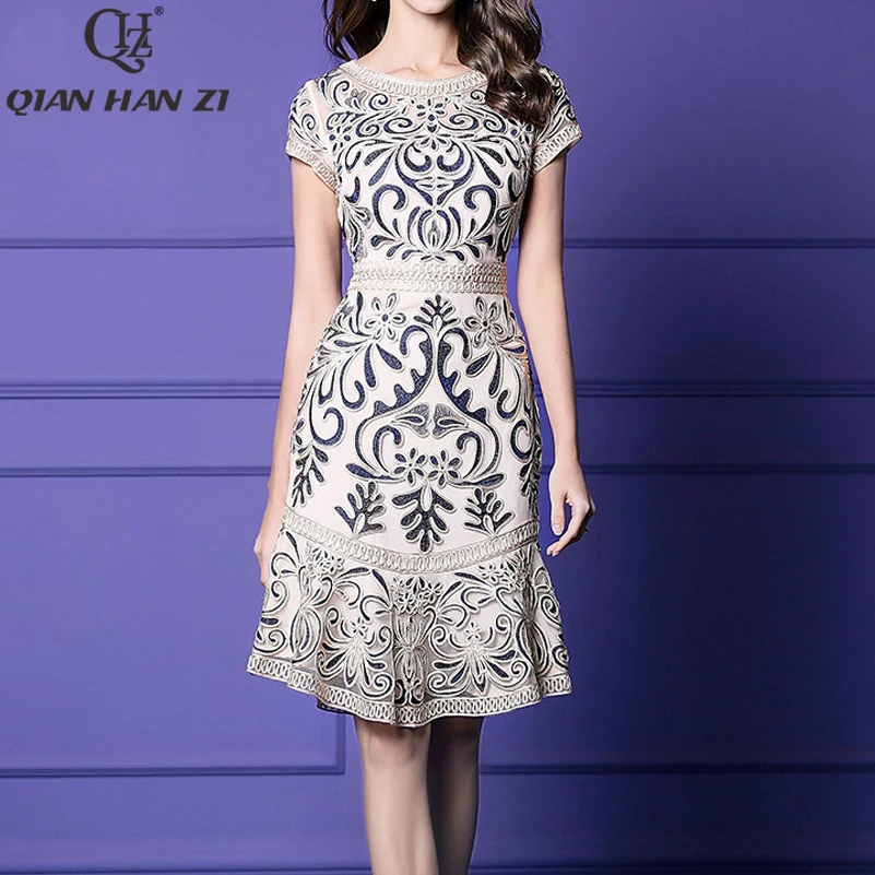 Qian Han Zi модное летнее женское платье с коротким рукавом винтажное вышитое платье высокого качества 4XL