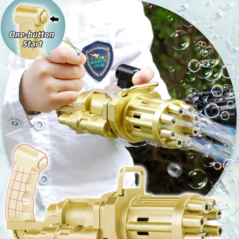 

Kids Automatic Gatling Bubble Gun Toys Summer Soap Water Bubble Machine Plastic Electric Magic Bubble Machine Children Bath Toys
