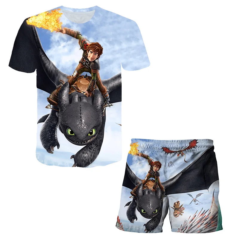 

Children Clothing How to Train-Your Dragon T-Shirt Suit Breathable Boy And Girl Baby Kid Clothes Short Sleeved Shorts 3D Cartoon