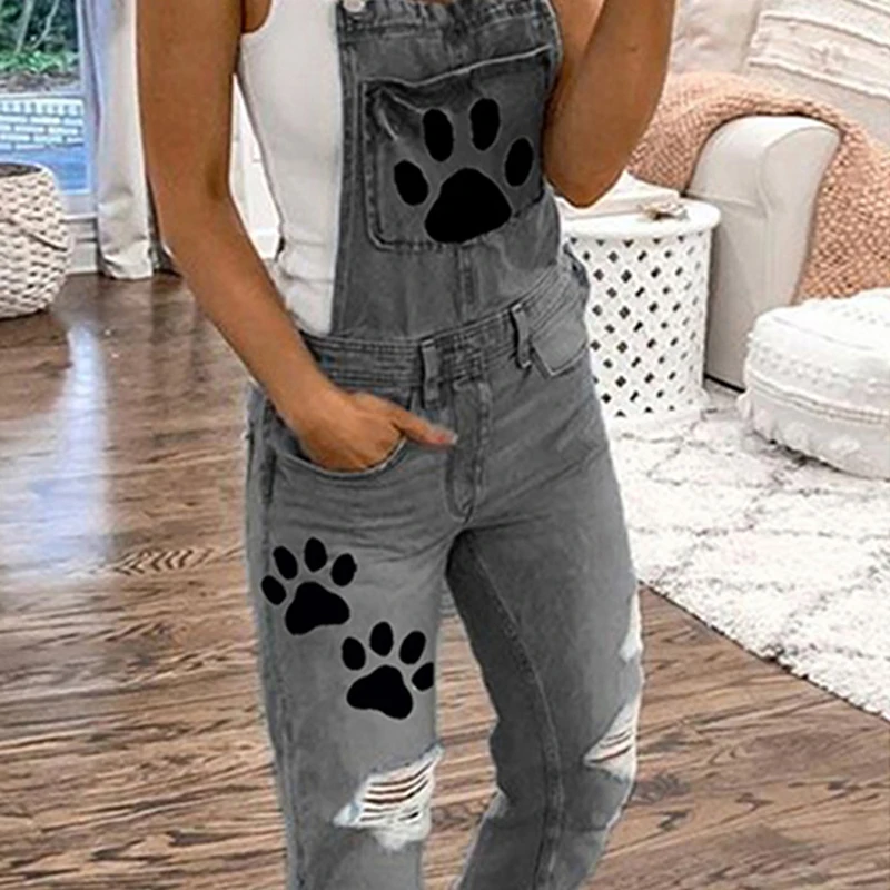 Womens Sexy Jumpsuits For Women 2020 Fashion Ripped Ladies Overalls With Holes Washed Slim Fit Overalls Printed Women's Pants