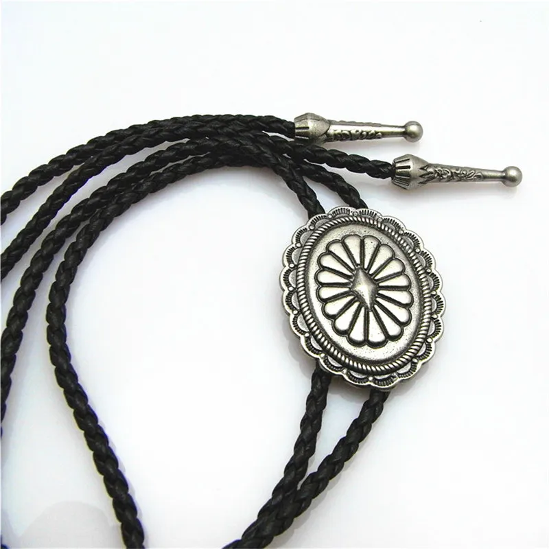 Новый галстук Bolo в стиле ретро цепочка для рубашек Овальный щит ошейник кожаное