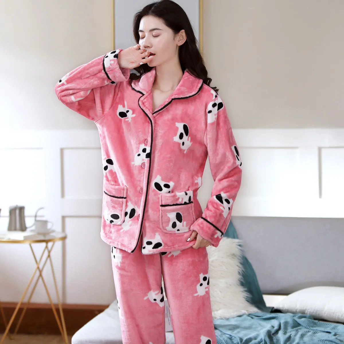 

Pyjamas Set Long Sleeve Sleepwear Pijama Pajamas Suit Female Sleep Two Piece Set Loungewear Plus Size Womens Flannel Pajamas