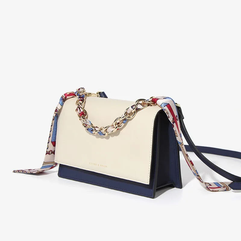 Женская сумочка с цепочкой широкий дизайнерский саквояж и шелковым шарфом 2021 |