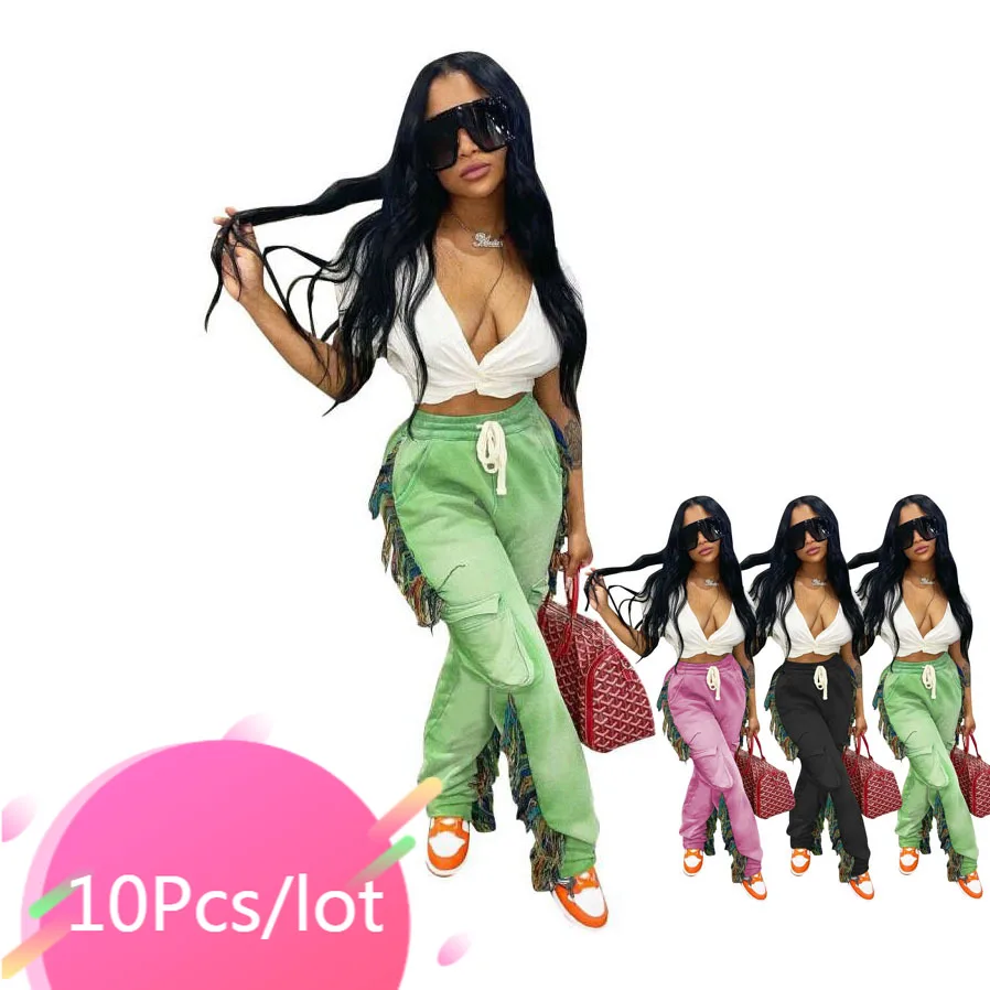 

Большие партии товаров, оптовая продажа, повседневные женские брюки-джоггеры с бахромой сбоку, спортивные брюки Y2k, длинные брюки с высокой ...