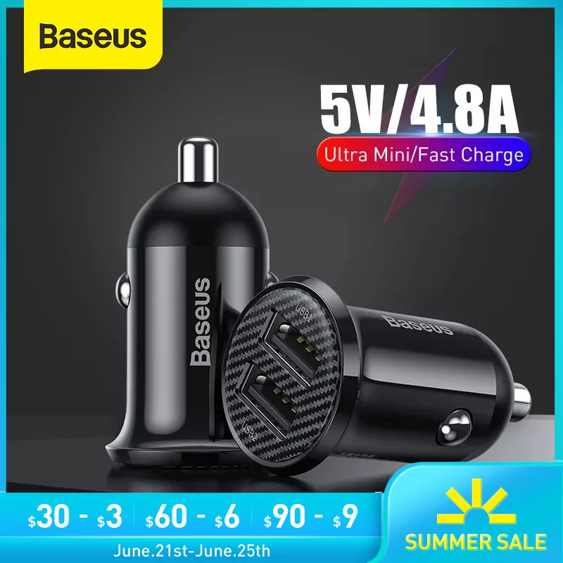 Автомобильное зарядное устройство Baseus Mini Dual USB автомобильное адаптер для быстрой