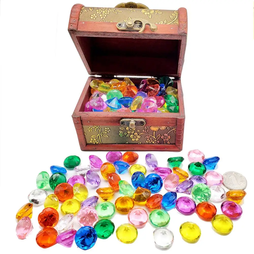 

100PCS Colorful Diving Rhinestones Acrylic Swimming Pool Funny Diving Game Toy Pirate Treasure Box For Kids