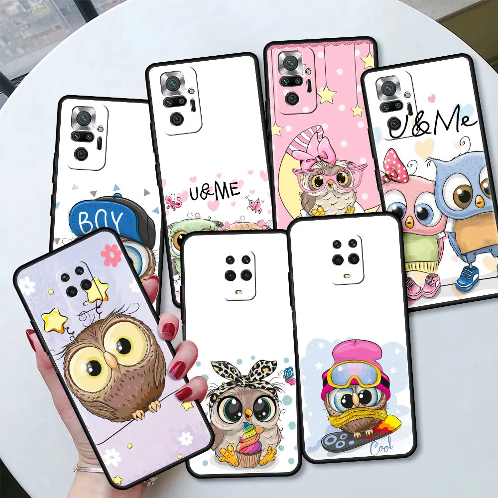 

Phone Cover for Xiaomi Redmi Note 9S 9 8 7 8T 10 Pro 9C 9A 7A 6A 8A 6 K40 Tpu Funda Soft Back Case Cartoon Owl