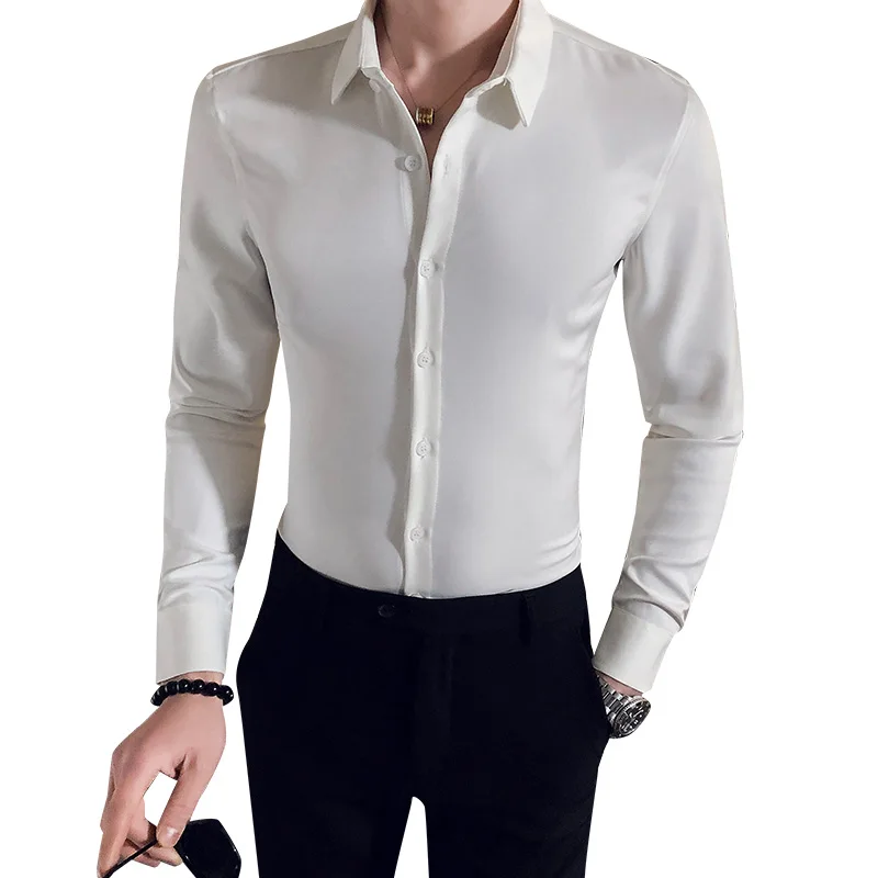

British Style Spring New Long Sleeve Shirts for Men Clothes 2021 Simple Slim Fit Casual Club/Party/Tuxedo Dress Formal Wear 3XL