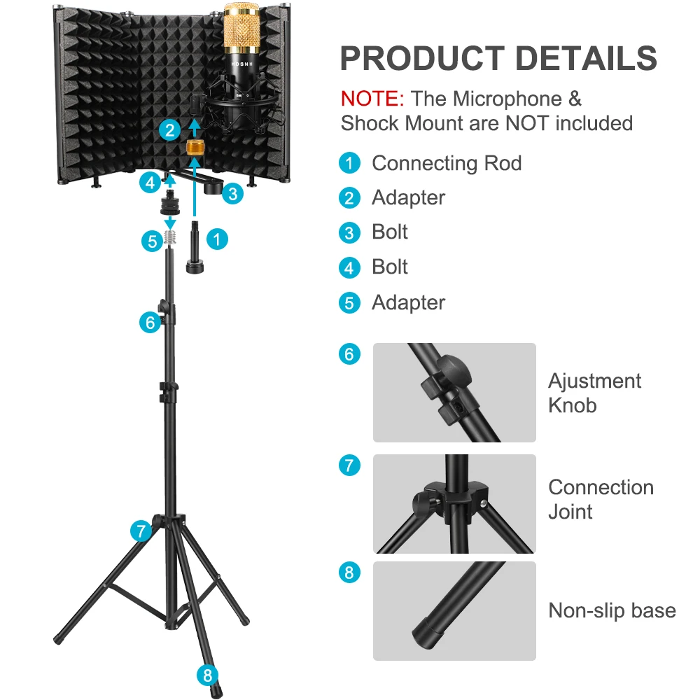 microphone isolation shield 3 panel with stand sound proof plate acoustic foams panel foam for studio recording bm800 free global shipping