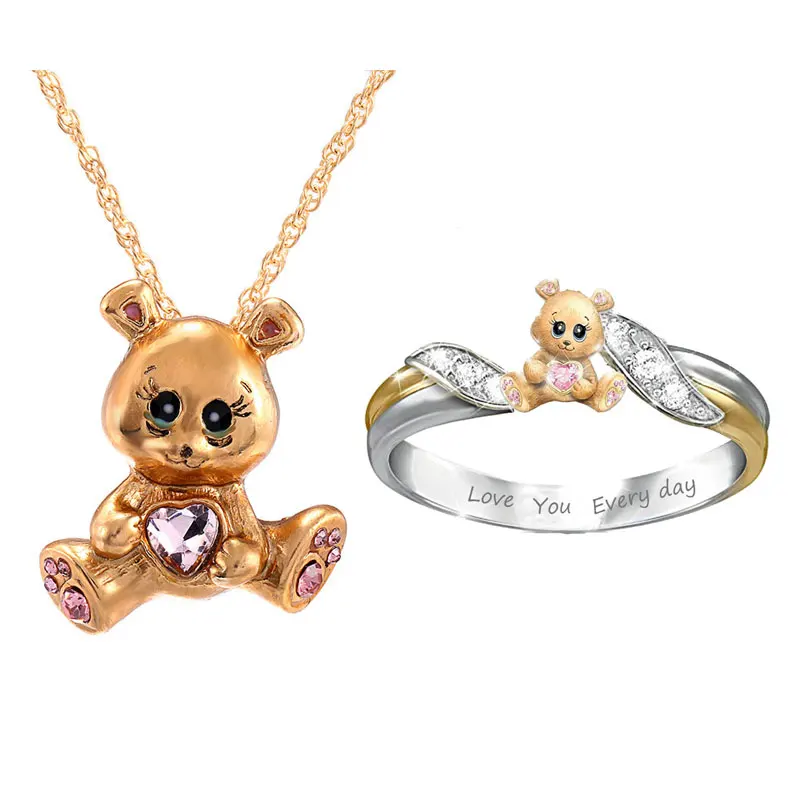Ювелирные наборы из 2 предметов с маленьким медведем Модные золотого цвета