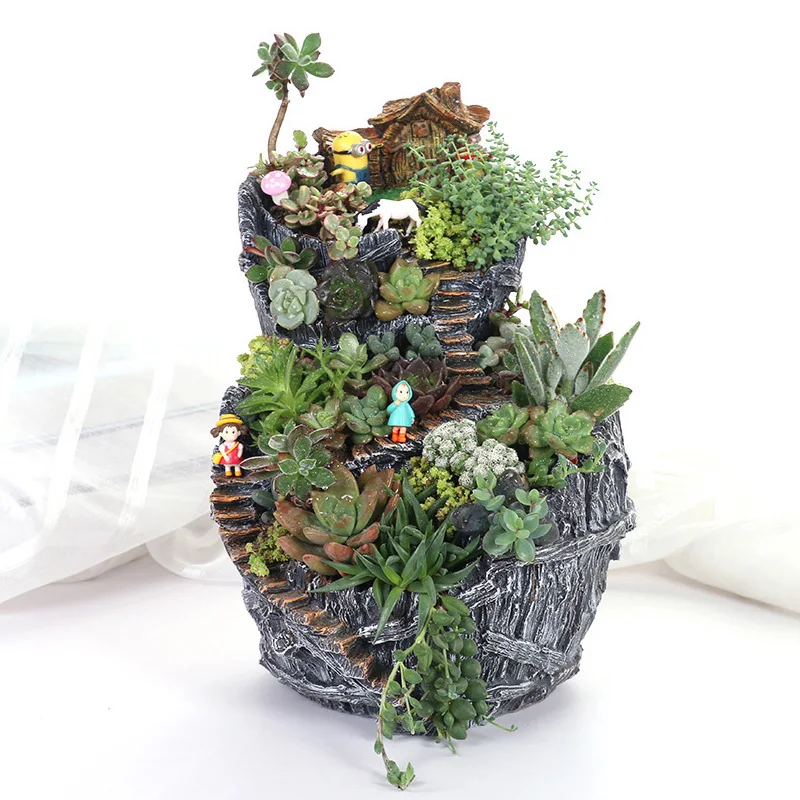 Творческий двойной Слои суккуленты блюдо цветочный горшок мини сад под открытым