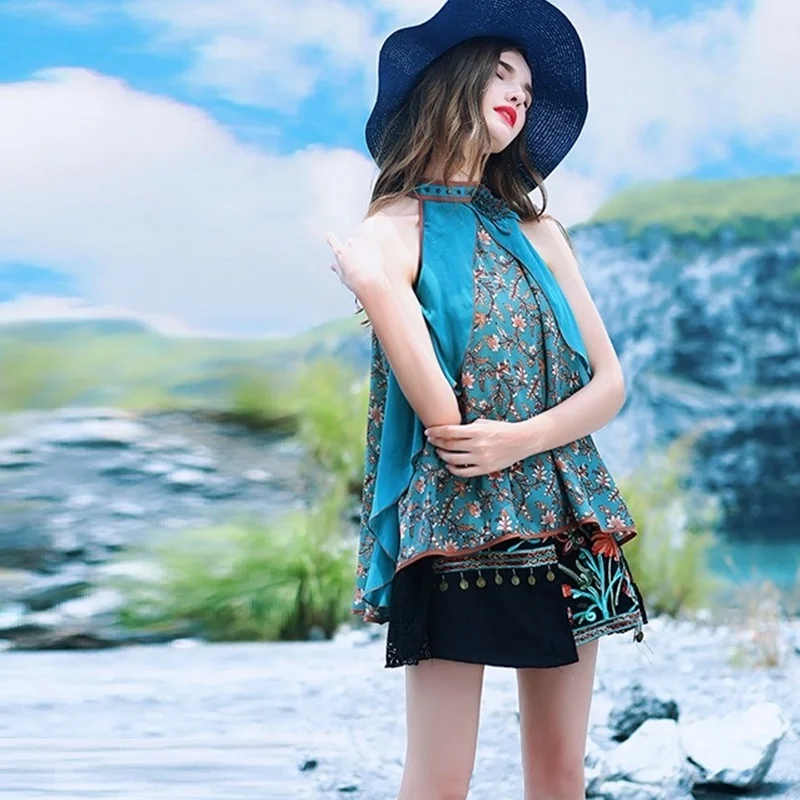 Женский комплект из двух предметов с винтажным принтом в стиле бохо костюм