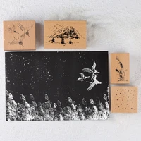 retro ins snow country wooden stamp japanese style building flying crane bullet journaling accessories deco aesthetic stationery