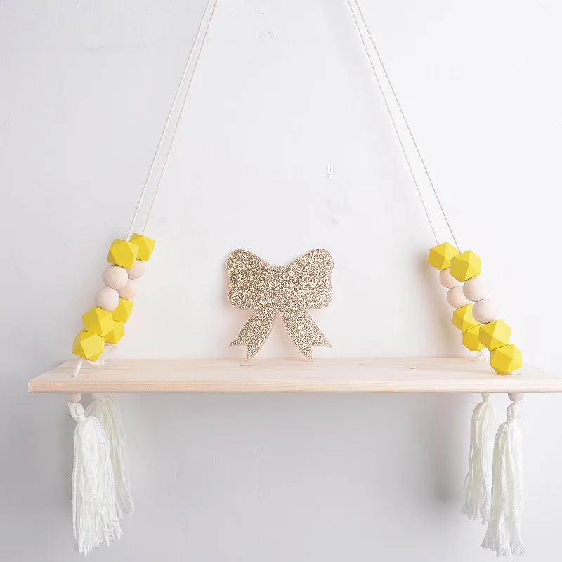 В скандинавском стиле бусины красочные деревянные полки с кисточкой стены Clapboard