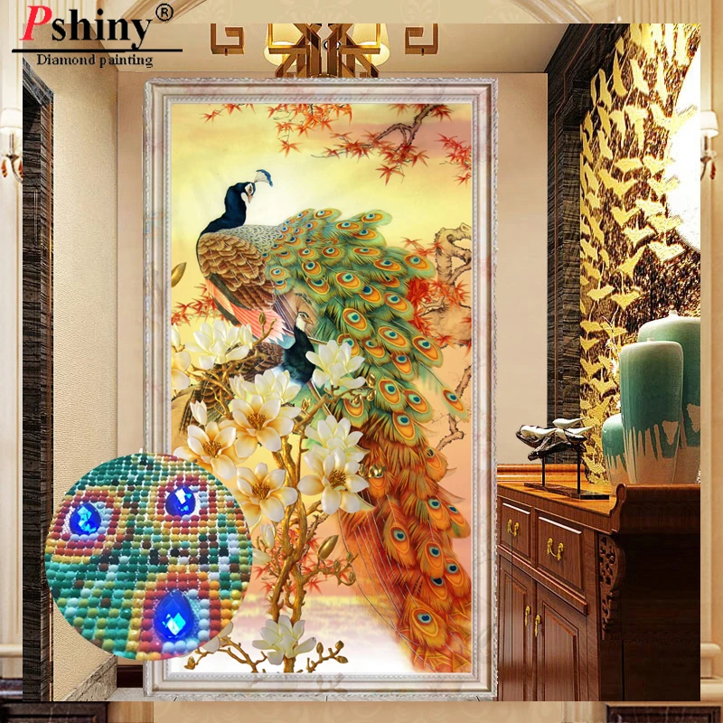 Pshiny 5d алмазная живопись особой формы картина Стразы Алмазная вышивка павлин пион
