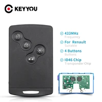keyyou smart card remote key for renault megane fluence laguna scenic clio captur koleos 433mhz id46 pcf7952 chip 4 buttons key