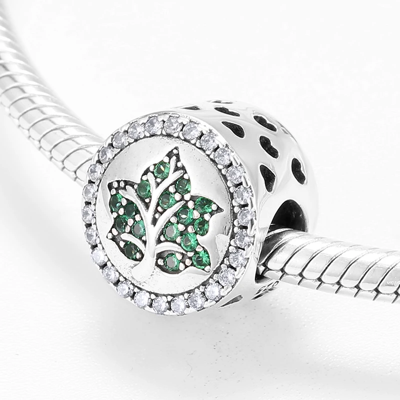 Настоящие искусственные серебряные бусины-подвески в форме сердца с зеленым