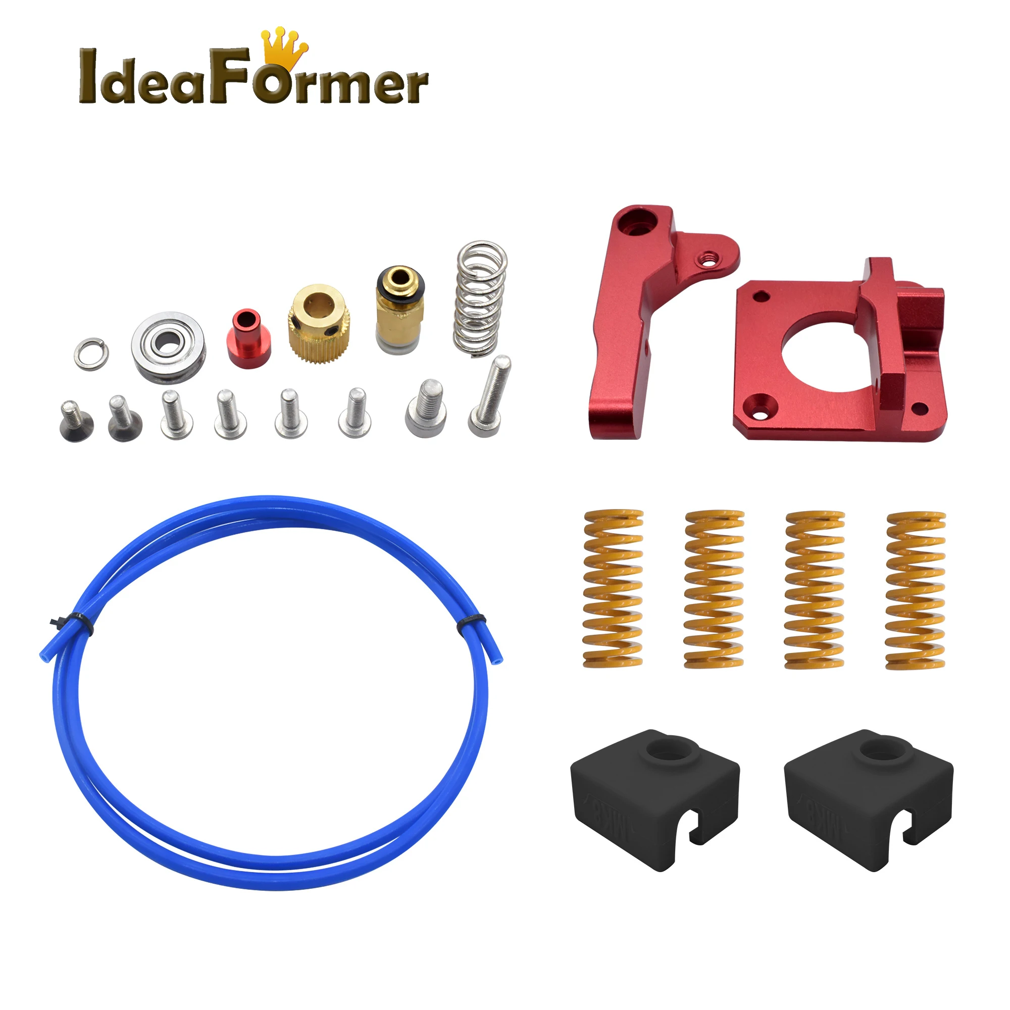 MK8 экструдер Bowden Upgrade Kit Горячая кровать выравнивания пружины+ гаситель двигателя носок+ 1 м синий тефлоновая трубка для Creality Ender 3 CR10 CR10S