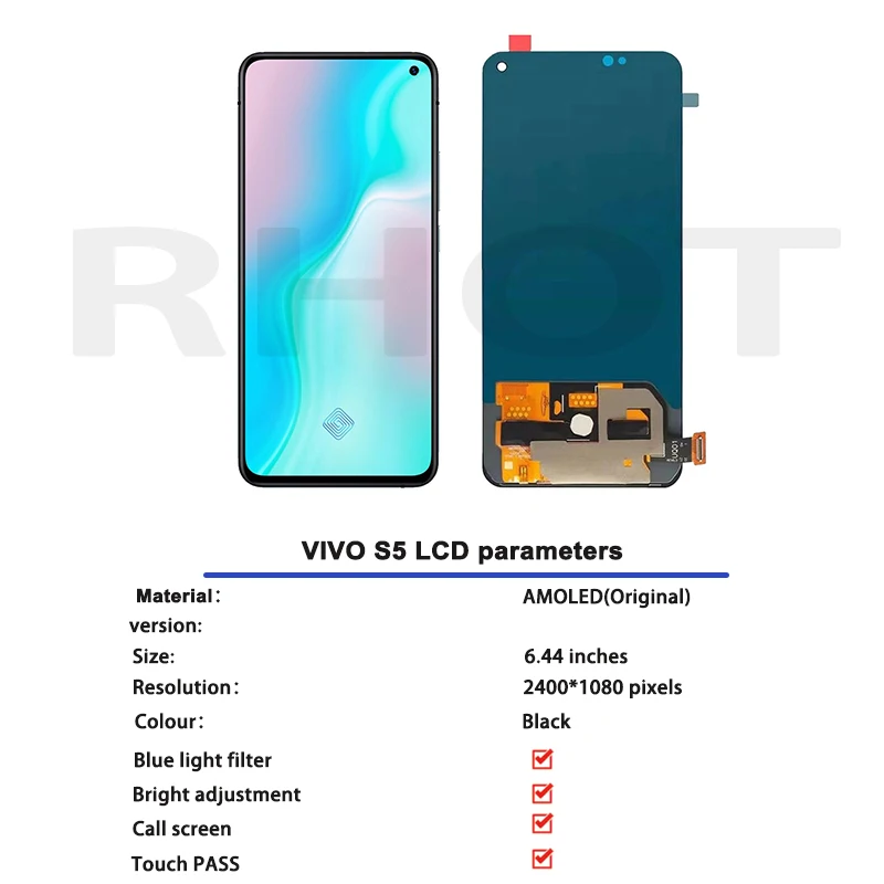 100% probado 6,44 "pantalla Original para Vivo S5 LCD MONTAJE DE digitalizador con pantalla t&aacute;ctil para Vivo S5 V1932A... V1932T Display Replacement-1