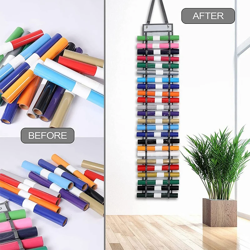 Vinyl Storage Organizer 24 Holes Roll Holder Hanging Craft Gift Wrap for Room Closet Door | Дом и сад