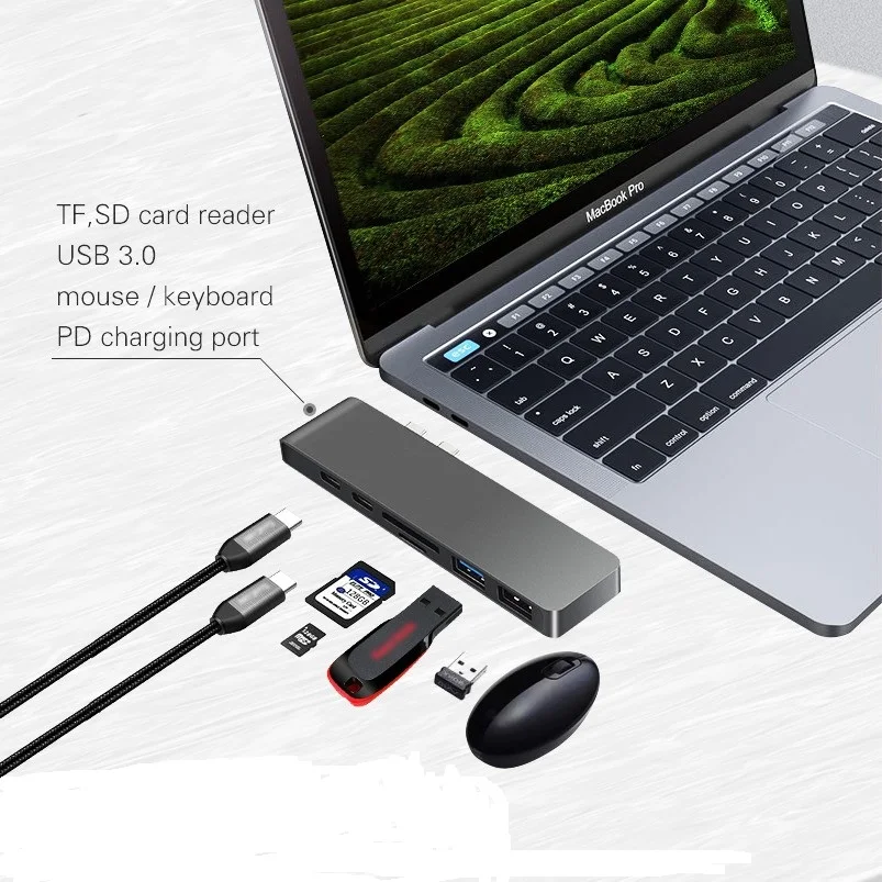 Lungfish USB C концентратор 6 в 1 type Thunderbolt 3 адаптер док ключ PD 0 SD TF кард ридер для MacBook Pro
