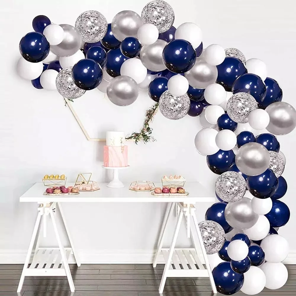

77pcs/set Metallic Silver Luminous Blue Latex Balloons Arch Garlands Confetti Air Balloons Chain For Wedding Birthday Decoration