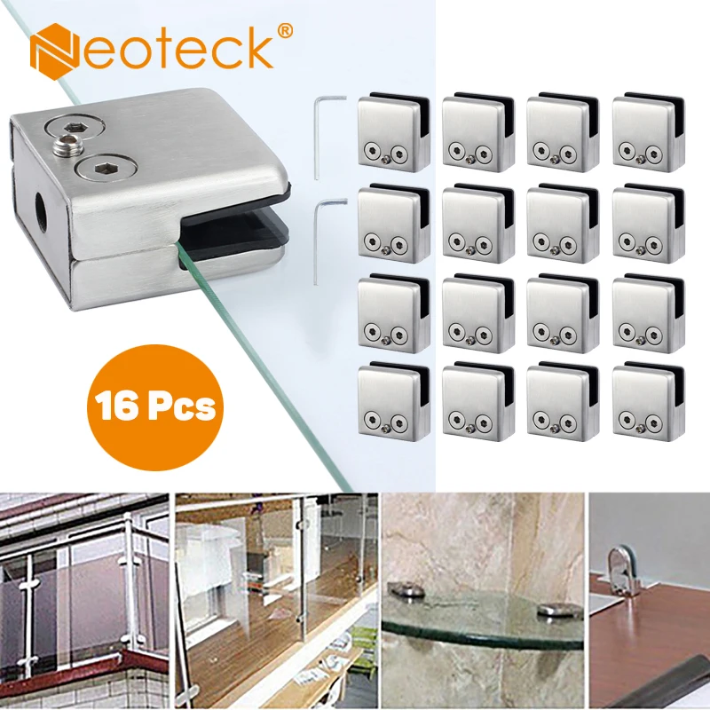 Стеклянный зажим Neoteck из нержавеющей стали 16 шт. квадратный кронштейн для