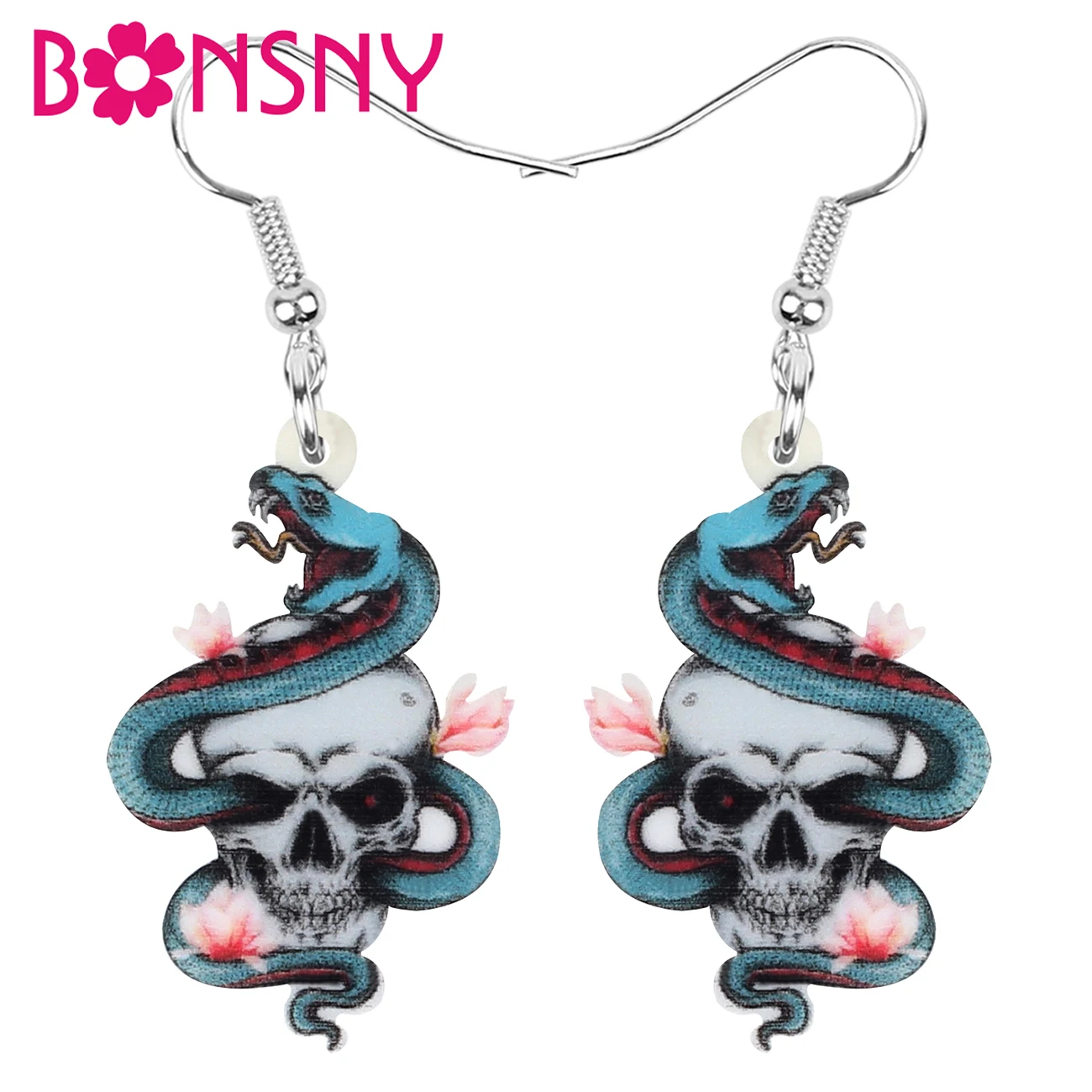 

Женские акриловые серьги Bonsny, в виде змеи, черепа