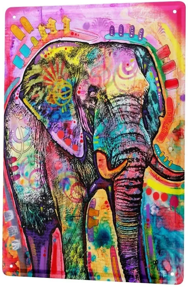 

SINCE 2004 Tin Sign Metal Plate Decorative Sign Home Decor Plaques Nursery Animal Elephant Colourful Elephant