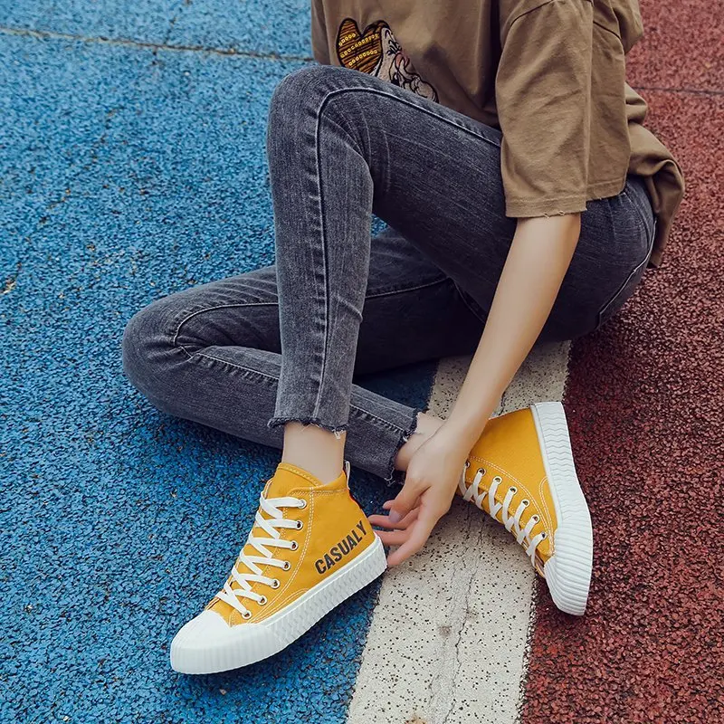 

Spring Autumn Women Canvas Shoes High Quality Women Fashion Sneakers Student Flats Casual Shoes High Top Woman Vulcanize Shoes