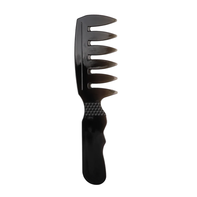 Mens Oil Head Comb Handle Grip Large Tooth Detangling Curly Hair Comb Wide Tooth Fork Comb Back Comb Hairdressing Styling Tools