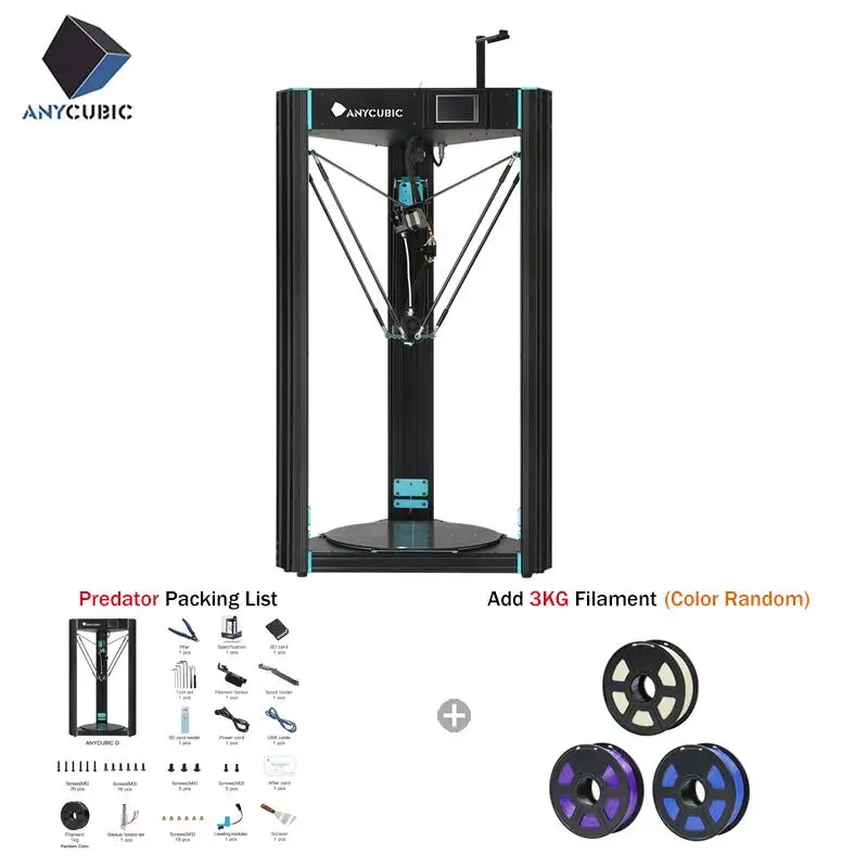 Predator Add 3KG ANYCUBIC 3d принтер Хищник 370x370x455 мм самый большой Дельта шкив с автоматическим выравниванием большой 3D печати размера плюс Titan экструдер - Цвет: Predator Add 3KG