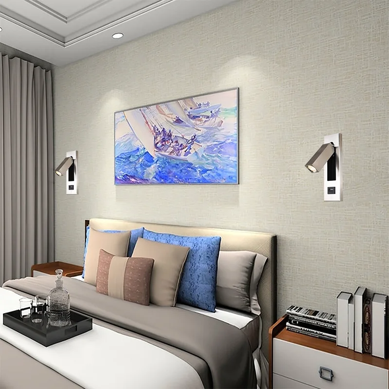 

New LED Bedroom Bedside Wall Lamp Bedside Reading with Switch Lamp Stairs Simple Hotel Guest Room Wall Lamp