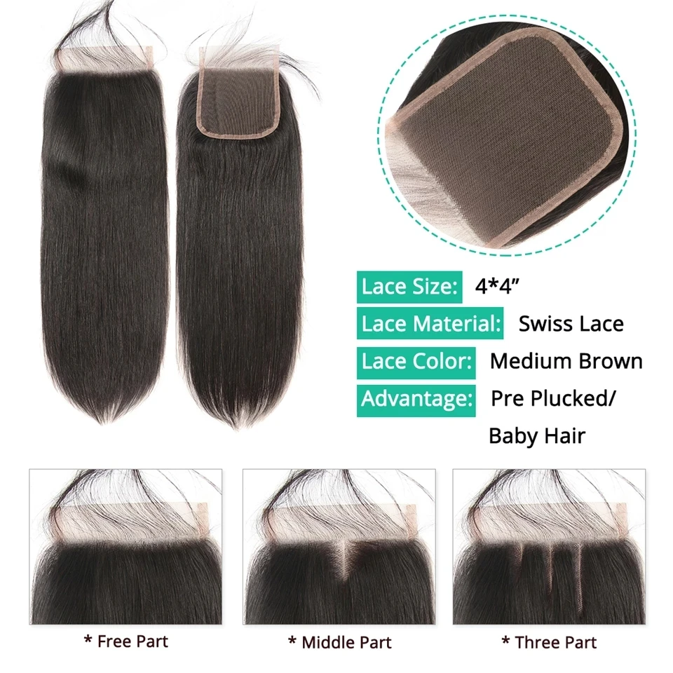 Прямые пряди волос с 6x6 HD прозрачной кружевной застежкой предварительно