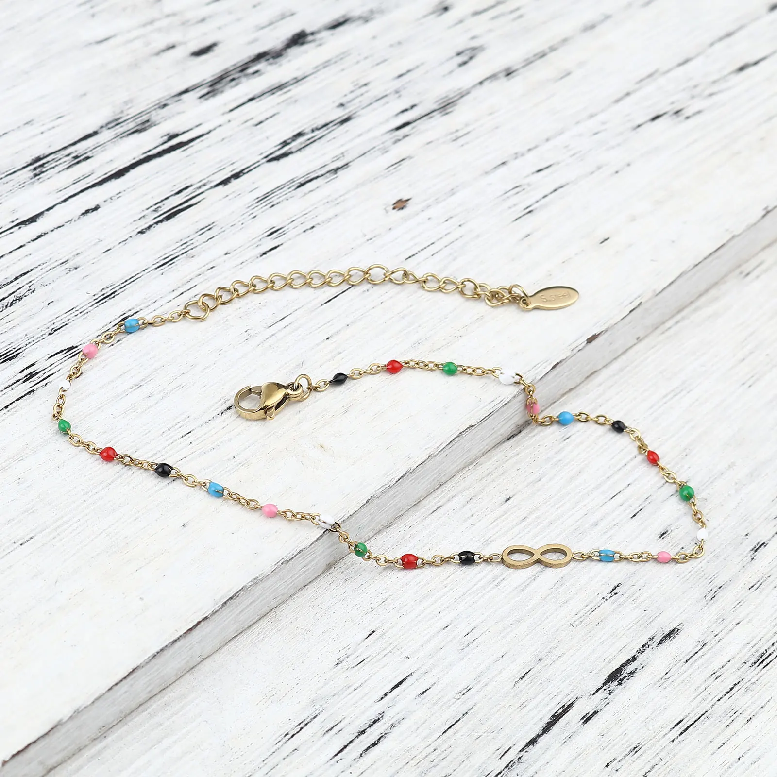 

Fashion Stainless Steel Anklet Infinity Symbol Charms Enamel Bead Leg Chain Bohemia Foot Jewelry Women Barefoot Jewelry Gift 1pc