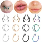 Кольцо из нержавеющей стали для имитации пирсинга носа, кольцо без пирсинг, серьга с Септум для имитации пирсинга губ, 1 шт.