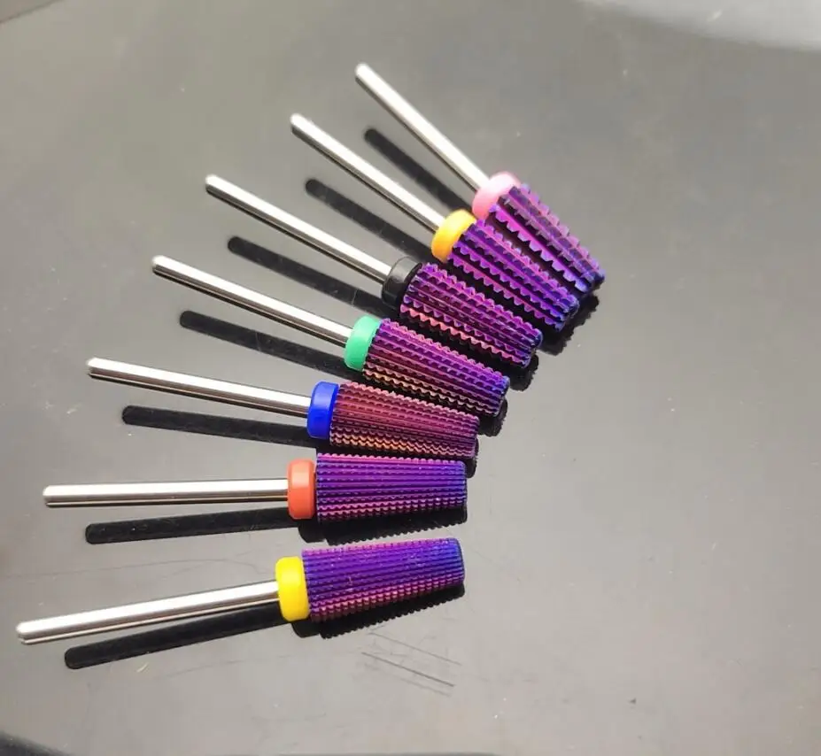 7pcs/set New Purple 5in1 Tapered Safety Carbide Nail Drill Bits With Cut  Drills Carbide Milling Cutter For Manicure Remove Gel