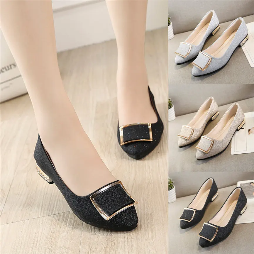 Туфли женские на низком каблуке блестки квадратная пряжка без застежки