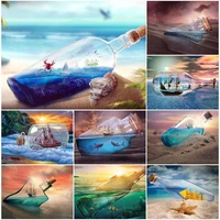 5d diy diamond embroidery mosaic sea scenery paintings full rhinestone drifting bottle pictures wall art home bedroom decoration