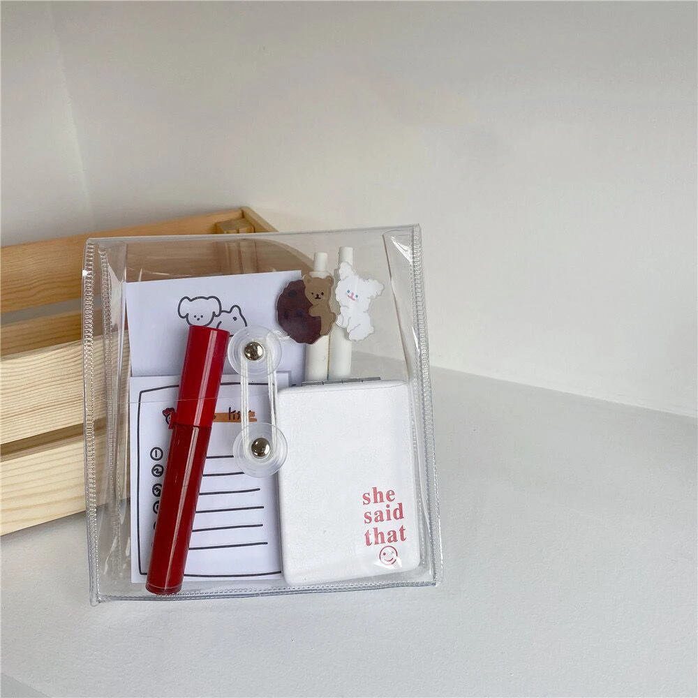 Ins Smiling Face Cream Bear Folder Transparent PVC File Pocket Winding Storage Bag Large Capacity Notebook Pencil Stationery | Канцтовары