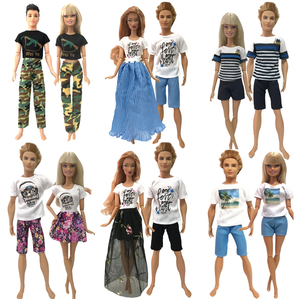 NK 2 Pcs /Set Daily Casual Couple Doll Dress For Barbie Doll Accessories Boy Girl Clothes Birthday Gift Toy For Ken Doll JJ