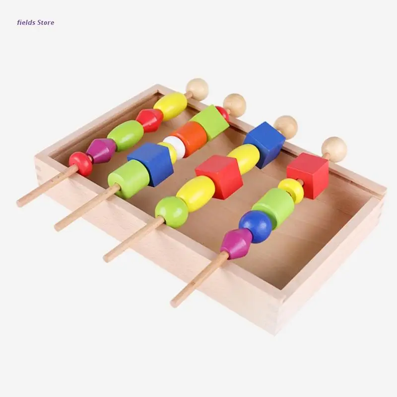 

XX9E Montessori Wooden Toy Bead Sequencing Set Block Toys Classic T Educational Games for Children