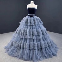 dd jyoy elegant tiered gown ball gown evening dress long strapless small train long evening gown grey tull prom party gown