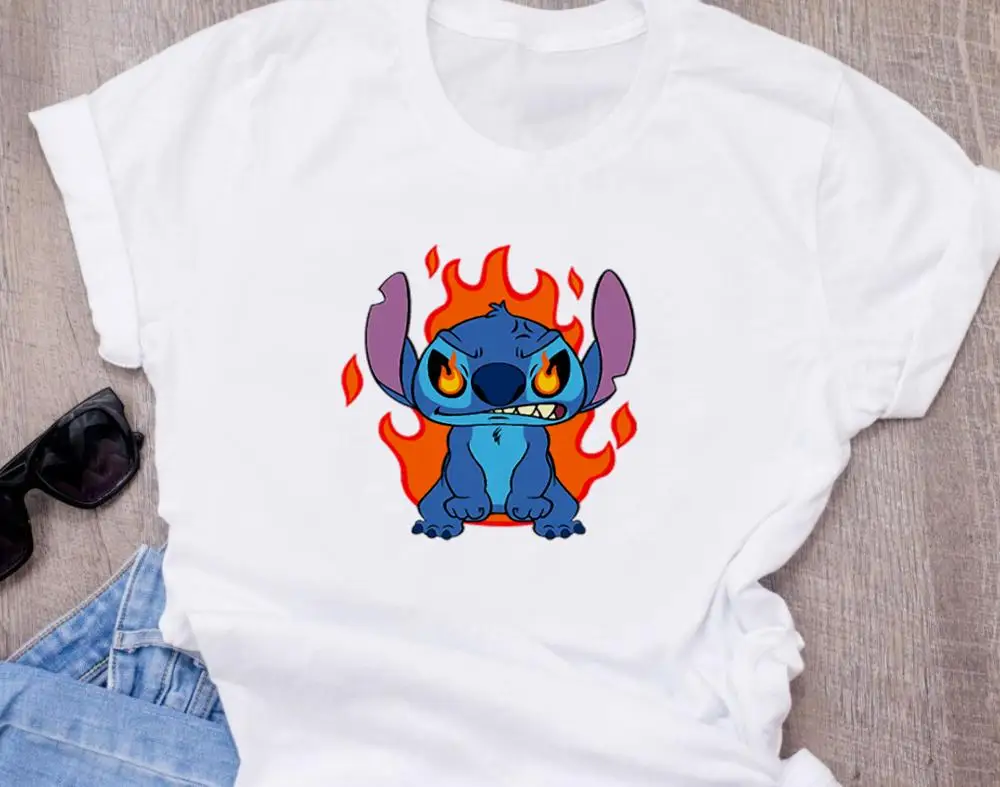 Женская модная футболка с милым рисунком из мультфильма Disneys Lilo Stitch Harajuku Kawaii Футболка с принтом милые повседневные топы - Цвет: T-shirt