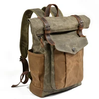 retro backpack mens and womens backpack oil wax canvas travel computer bag outdoor waterproof sports hiking bag horse leather