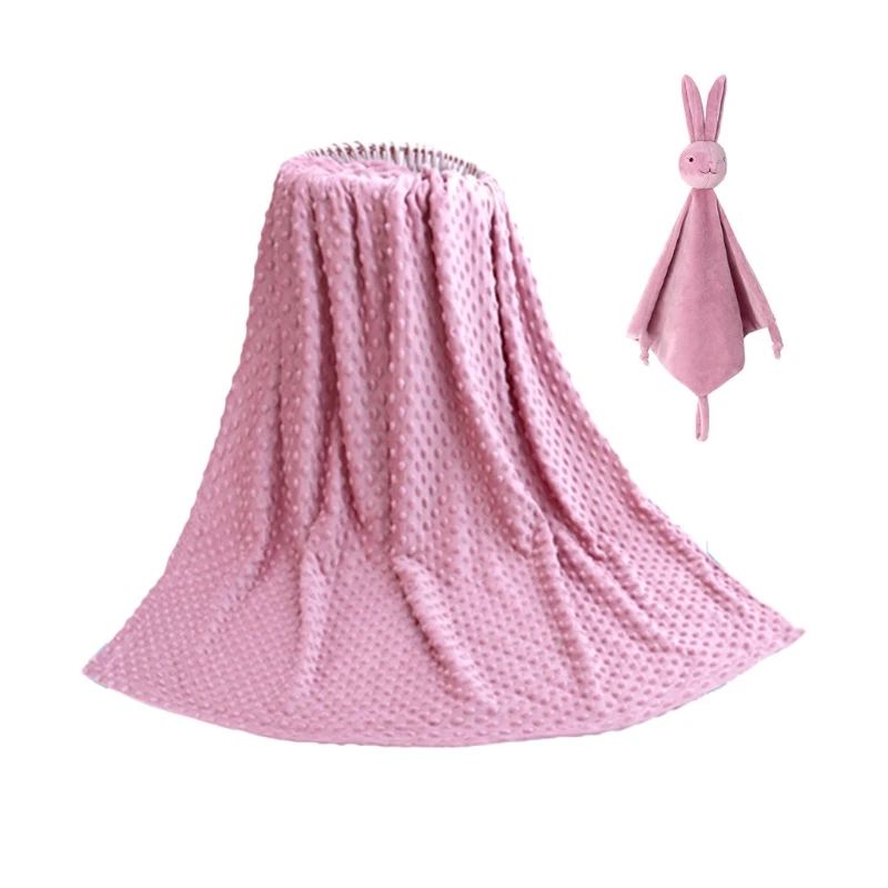 

T5EC 1xCrystal Velvet Baby Blanket Swaddling Newborn Thermal Infant Bedding Swaddle Blanket Warm Blanket Cute Rabbit Doll Set
