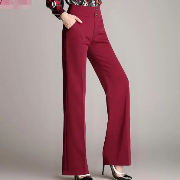 Брюки женские с широкими штанинами и высокой талией черные красные синие