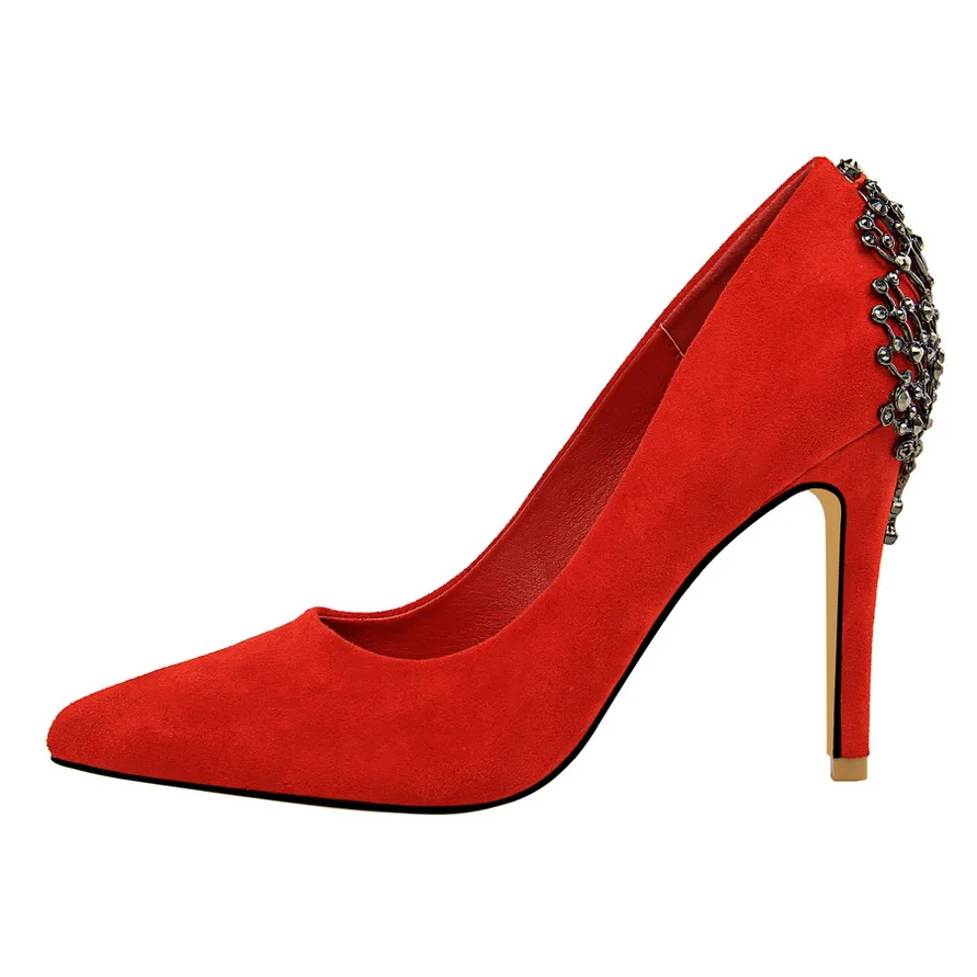 Женские вечерние туфли на высоком каблуке блестящие лодочки из флока с