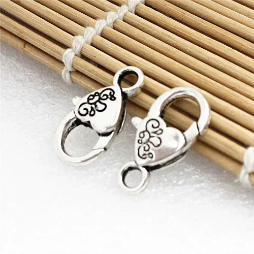 Antique silver 50 шт. Модные Цветочные Резные узоры в форме сердца карабины, крючки для ожерелья, браслета, цепочки, аксессуары для изготовления своими руками 26x15 мм K00783 - Цвет: Antique silver