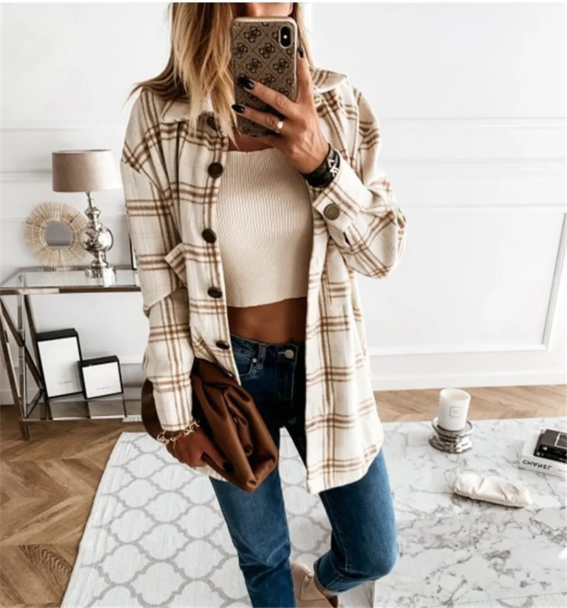 

Women Long Sleeve Plaid Jacket Autumn Spring Oversized Coat 2021New Fashion Loose Outwear Vintage Streetwear Ropa Mujers Tops